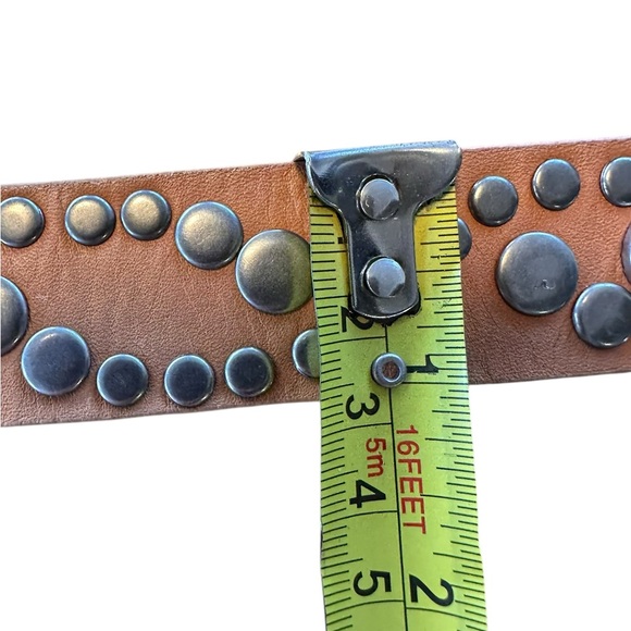 Steve Madden Studded Tan Leather Western Belt Faux Turquoise Boho Cowgirl Small - Picture 9 of 14